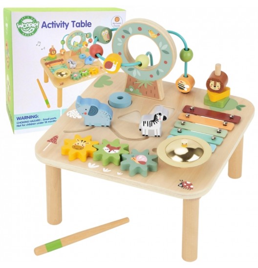 WOOPIE GREEN medinis edukacinis stalas muzikinis sensorinis labirintas 5 viename