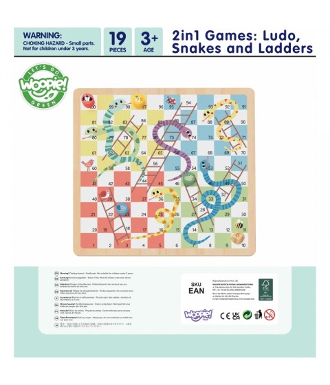 WOOPIE GREEN Loginiai stalo žaidimai 2 viename Ludo + Gyvatės ir kopėčios