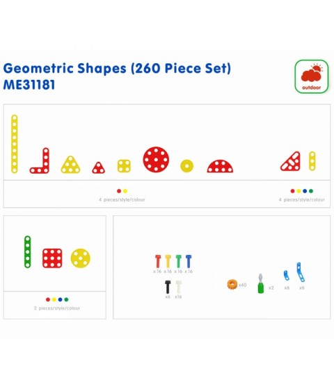 MASTERKIDZ geometrinių formų kaladėlių rinkinys STEM sienų plokštėms, 260 vnt.