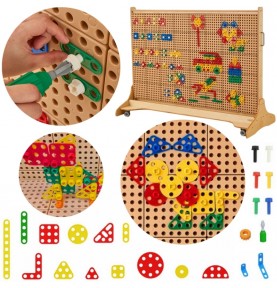 MASTERKIDZ geometrinių formų kaladėlių rinkinys STEM sienų plokštėms, 260 vnt.