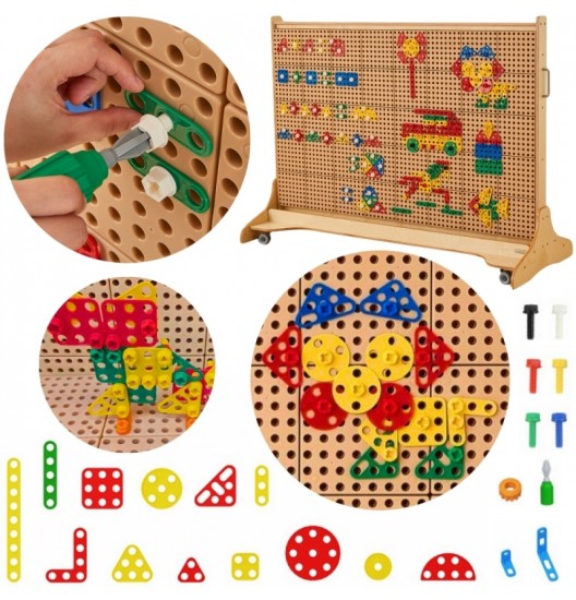MASTERKIDZ geometrinių formų kaladėlių rinkinys STEM sienų plokštėms, 260 vnt.