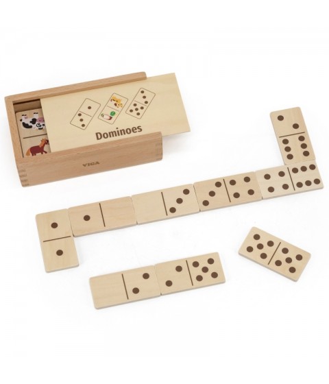 VIGA medinis domino kaladėlė 2 viename su gyvūnais ir skaičiais