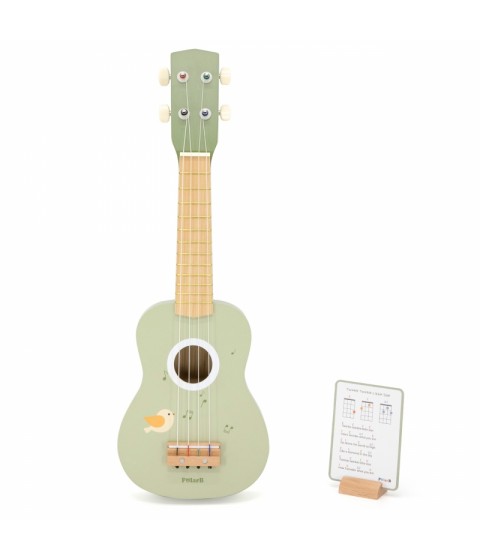 Viga medinė ukulele gitara vaikams, žalia, su natomis