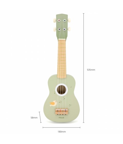 Viga medinė ukulele gitara vaikams, žalia, su natomis