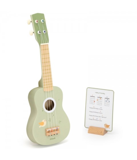 Viga medinė ukulele gitara vaikams, žalia, su natomis