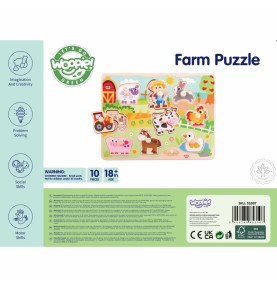 WOOPIE GREEN medinis Montessori dėlionės ūkis su derančiais smeigtukais