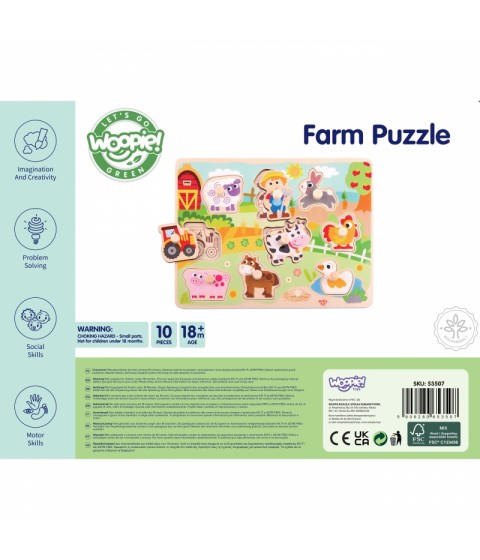 WOOPIE GREEN medinis Montessori dėlionės ūkis su derančiais smeigtukais