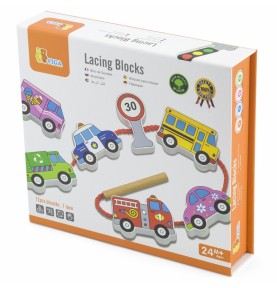 „Viga“ mediniai susipynę siūlai, suvarstomi Montessori automobiliai