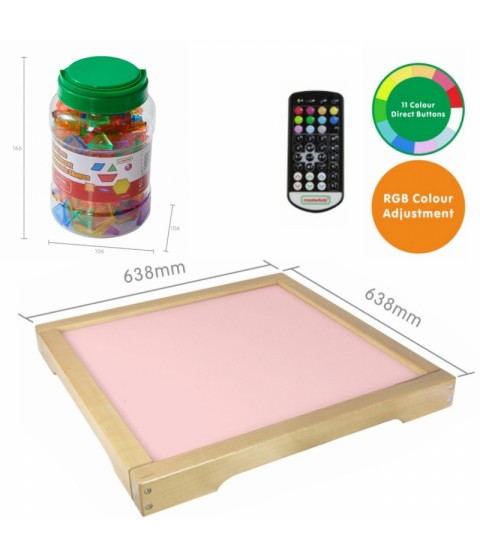 MASTERKIDZ LED šviesos skydelis, keičiantis spalvas su nuotolinio valdymo pultu + Montessori mozaikos kaladėlės, 140 vnt.