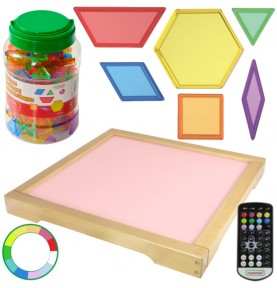 MASTERKIDZ LED šviesos skydelis, keičiantis spalvas su nuotolinio valdymo pultu + Montessori mozaikos kaladėlės, 140 vnt.