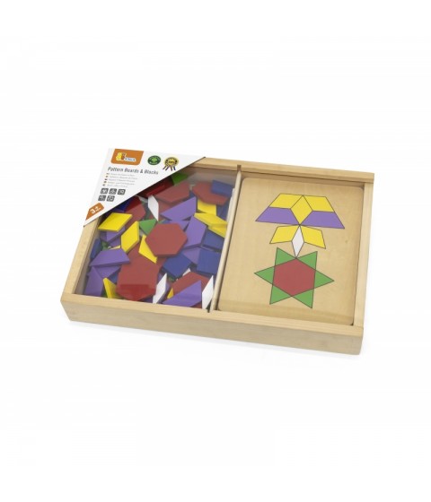 VIGA mediniai geometriniai mozaikiniai Dienes kaladėlės Montessori loginė dėlionė, 148 detalės
