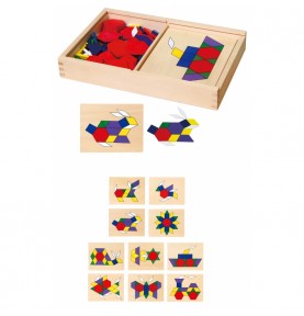 VIGA mediniai geometriniai mozaikiniai Dienes kaladėlės Montessori loginė dėlionė, 148 detalės