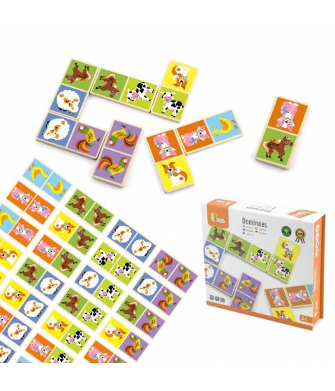 VIGA edukacinis medinis domino kaladėlių žaidimas „Ūkis“, 28 dalys, Montessori