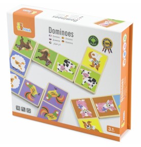 VIGA edukacinis medinis domino kaladėlių žaidimas „Ūkis“, 28 dalys, Montessori