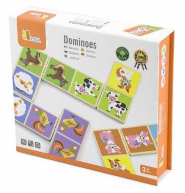 VIGA edukacinis medinis domino kaladėlių žaidimas „Ūkis“, 28 dalys, Montessori