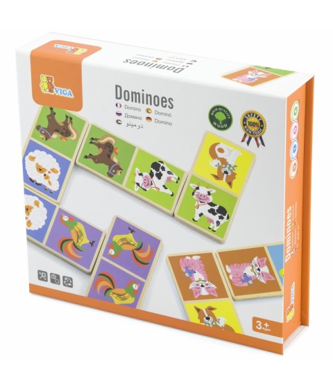 VIGA edukacinis medinis domino kaladėlių žaidimas „Ūkis“, 28 dalys, Montessori