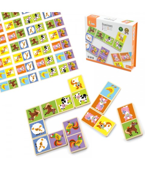 VIGA edukacinis medinis domino kaladėlių žaidimas „Ūkis“, 28 dalys, Montessori