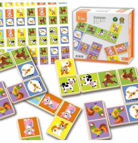 VIGA edukacinis medinis domino kaladėlių žaidimas „Ūkis“, 28 dalys, Montessori