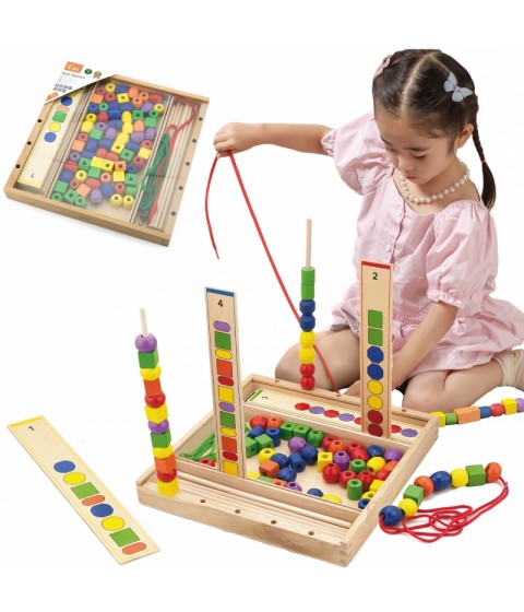 VIGA medinis edukacinis žaidimas „Loginiai karoliukai“, 104 Montessori detalės