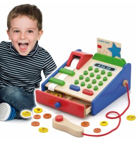 VIGA medinis kasos aparatas su Montessori skaitytuvo priedais