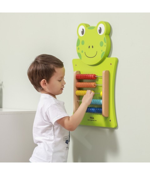 VIGA medinė manipuliavimo lenta „Abacus Frog“ FSC Montessori sertifikatas