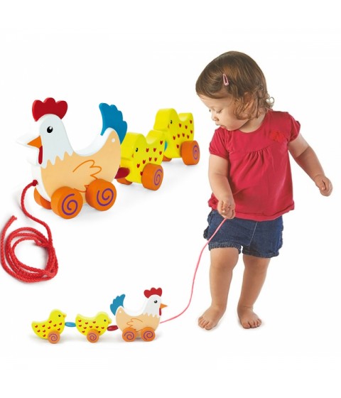 VIGA traukiamųjų vištų rinkinys su viščiukais, 36 cm