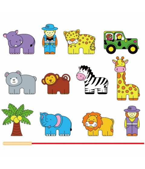 VIGA medinių siūlų vėrimo mašina, supintų kaladėlių rinkinys „Safari ZOO“