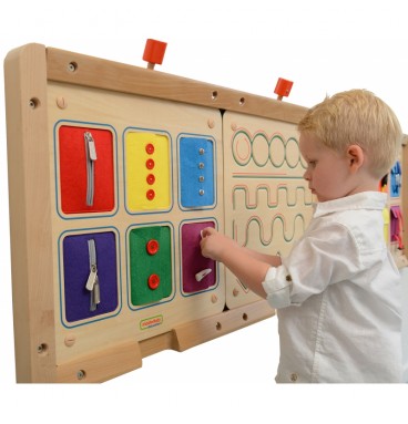 MASTERKIDZ Montessori sieninė lenta su atidarymo ir uždarymo spynomis, slankikliais ir mygtukais