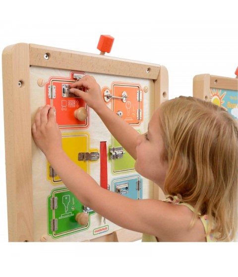 MASTERKIDZ Mokymosi atidaryti ir uždaryti spynas sieninė manipuliavimo lenta