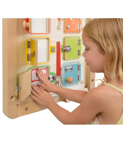 MASTERKIDZ Mokymosi atidaryti ir uždaryti spynas sieninė manipuliavimo lenta