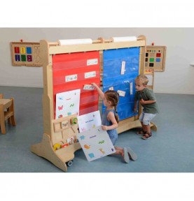 MASTERKIDZ Audinio pakabinimo paklodė su kišenėmis knygoms ir paveikslėliams, mėlyna