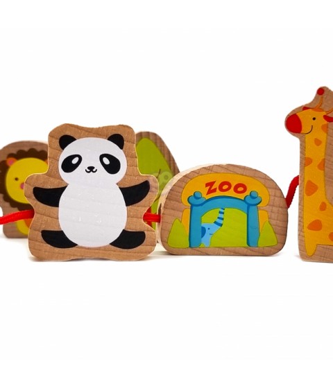 CLASSIC WORLD mediniai siūlų vėrimo kaladėlės ZOO 13 vnt.