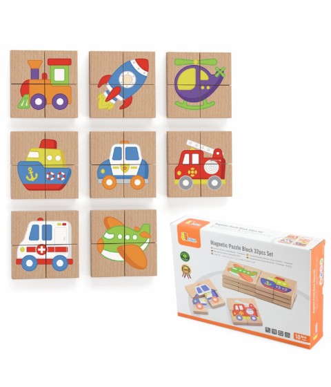 Viga medinė dėlionė, magnetinė dėlionė – transporto priemonės, sertifikuota FSC