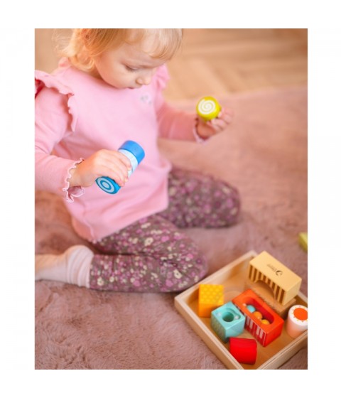 CLASSIC WORLD Mediniai sensoriniai kaladėlės, 7 funkcijos, daugiafunkcinė dėlionė, formos, garsas, MONTESSORI, 14 vnt.