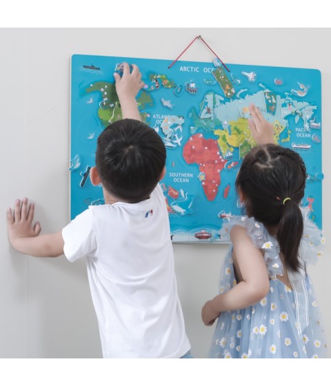 Viga 2in1 edukacinė lenta su magnetiniu Montessori pasaulio žemėlapiu