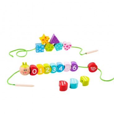 TOOKY TOY mediniai siūlo vėrimo kaladėlės vikšrui, mokantis skaičiuoti, 20 vnt.