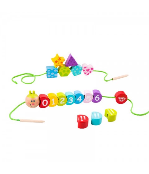 TOOKY TOY mediniai siūlo vėrimo kaladėlės vikšrui, mokantis skaičiuoti, 20 vnt.