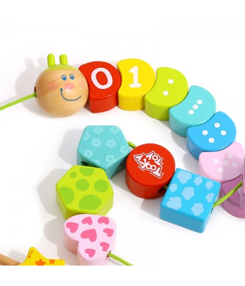 TOOKY TOY mediniai siūlo vėrimo kaladėlės vikšrui, mokantis skaičiuoti, 20 vnt.