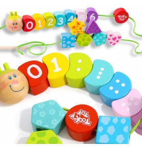 TOOKY TOY mediniai siūlo vėrimo kaladėlės vikšrui, mokantis skaičiuoti, 20 vnt.