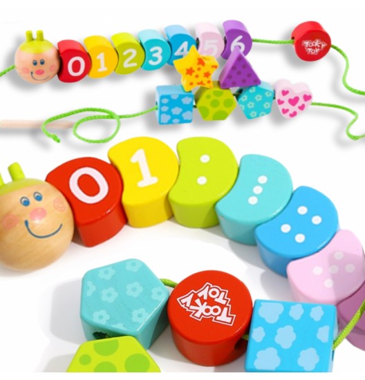 TOOKY TOY mediniai siūlo vėrimo kaladėlės vikšrui, mokantis skaičiuoti, 20 vnt.