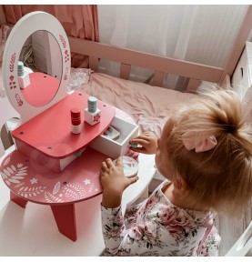 TOOKY TOY rožinis medinis kosmetinis staliukas su veidrodžiu