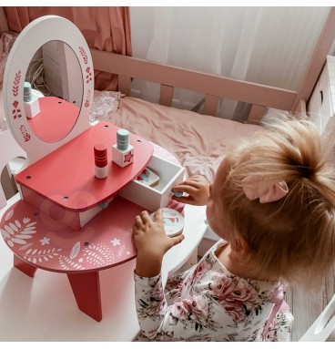 TOOKY TOY rožinis medinis kosmetinis staliukas su veidrodžiu