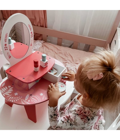 TOOKY TOY rožinis medinis kosmetinis staliukas su veidrodžiu