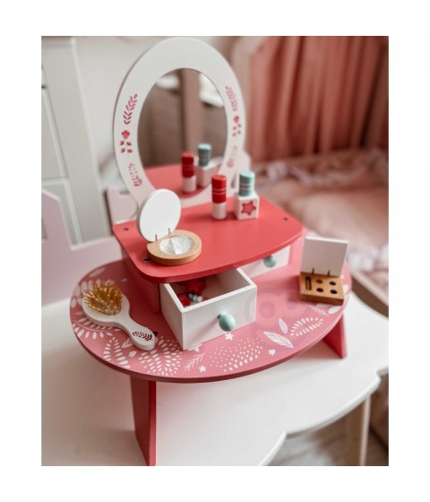 TOOKY TOY rožinis medinis kosmetinis staliukas su veidrodžiu