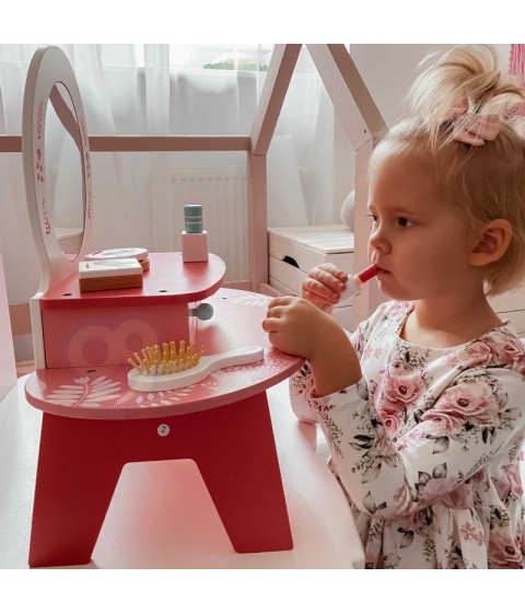 TOOKY TOY rožinis medinis kosmetinis staliukas su veidrodžiu