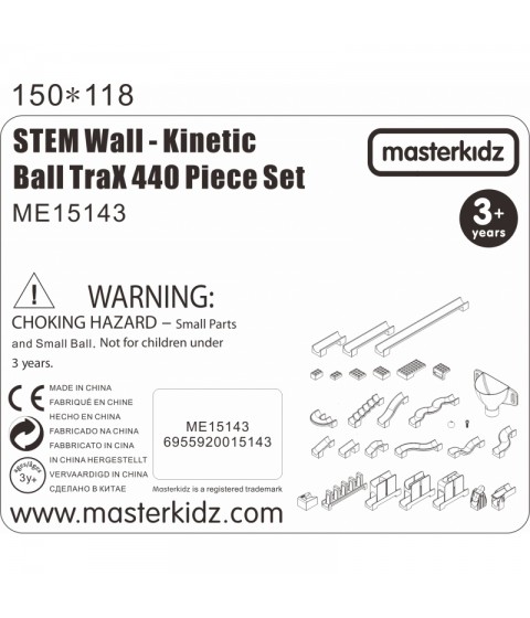 MASTERKIDZ kamuoliukų bėgimo trasos konstruktoriaus rinkinys STEM lenta 440 detalių