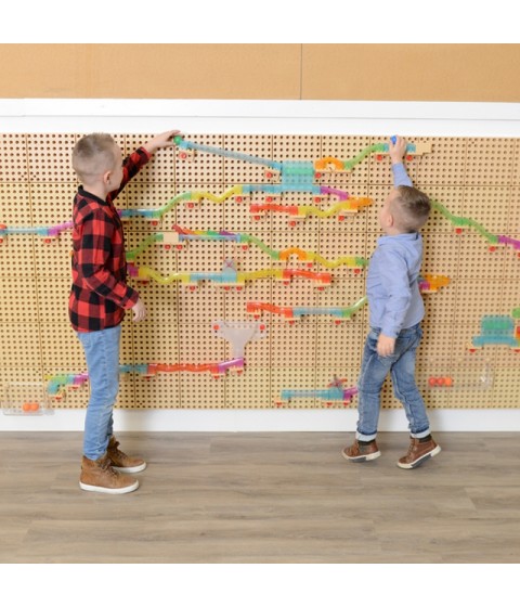 MASTERKIDZ kamuoliukų bėgimo trasos konstruktoriaus rinkinys STEM lenta 440 detalių