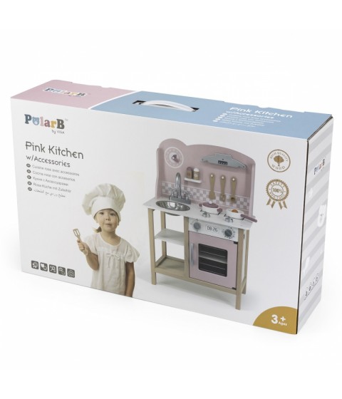 VIGA PolarB medinė virtuvė su priedais, sidabrinė - rožinė