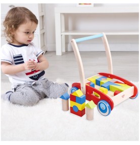 TOOKY TOY medinis vaikštynė-stūmiklis vaikams + kaladėlės, 23 vnt.