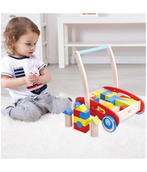 TOOKY TOY medinis vaikštynė-stūmiklis vaikams + kaladėlės, 23 vnt.